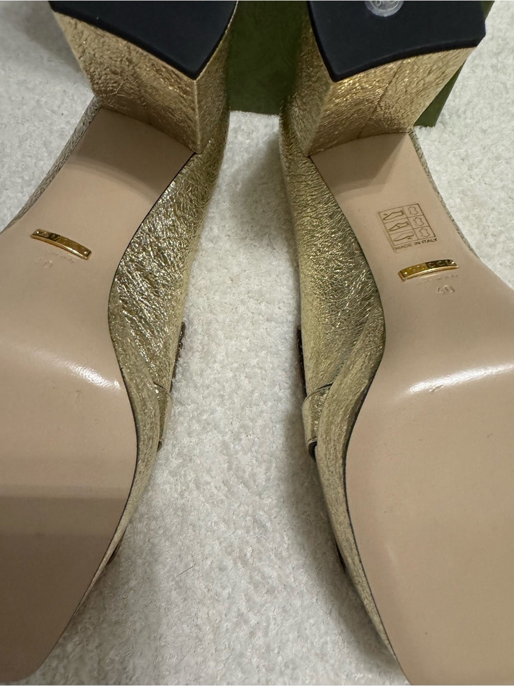 Gucci Metallic Gold Fringe Block Heel Loafers - Picture 7 of 10